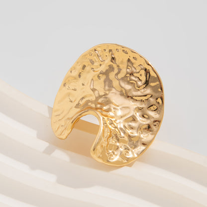 Trendy Exaggerated Irregular Metal Hammered Open Ring for Women ins Geometric Circle Imitation Pearl Ring