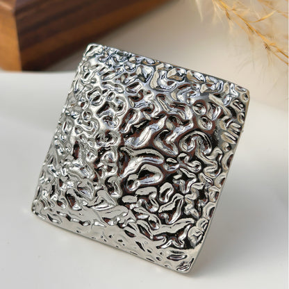 Trendy Exaggerated Irregular Metal Hammered Open Ring for Women ins Geometric Circle Imitation Pearl Ring